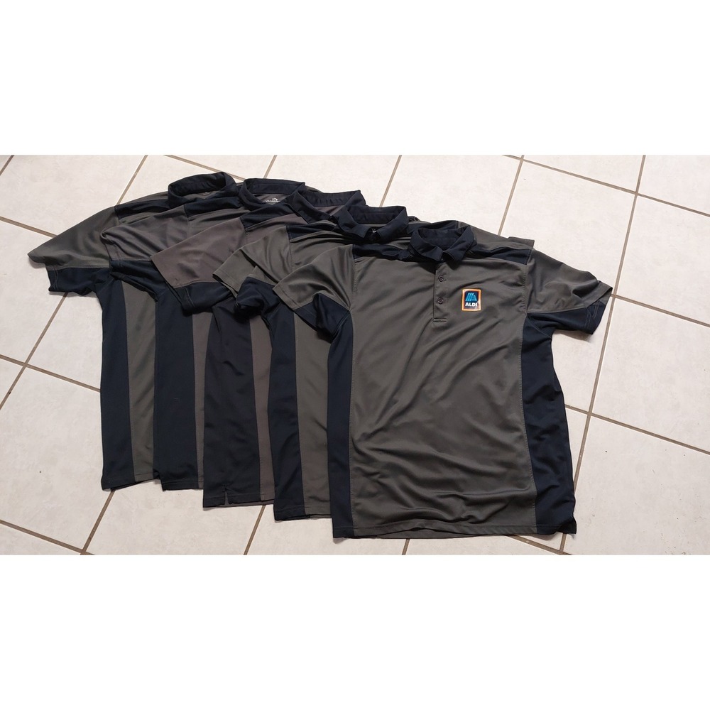 Aldi Men's Employee Uniform Polo Dark Navy Blue/Gray Shirts Sz Medium Lot of 8